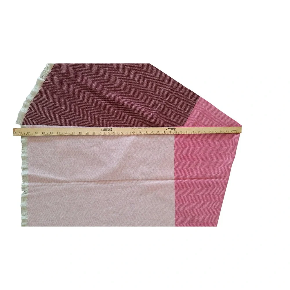 Boden Pink Burgundy Colorblock Herringbone 100% Wool Scarf Wrap Shawl A0774